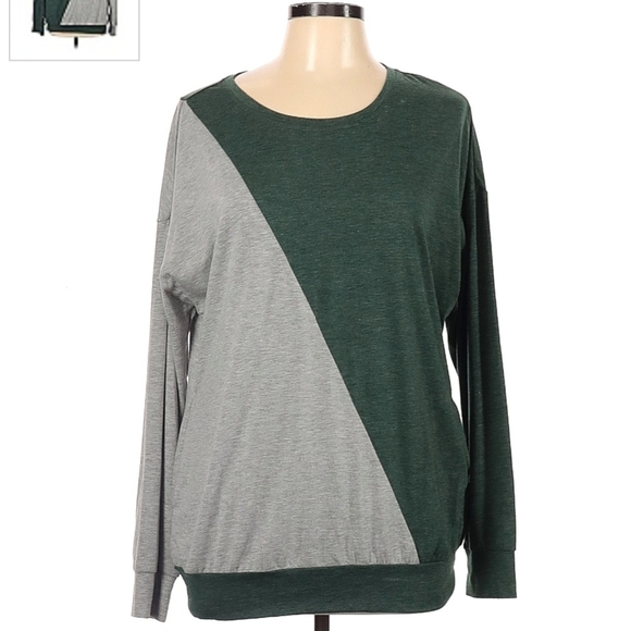 Bebonnie Diagonal Colorblock Green Gray Sweater Women's Large Pocket Casual EUC - Picture 1 of 7